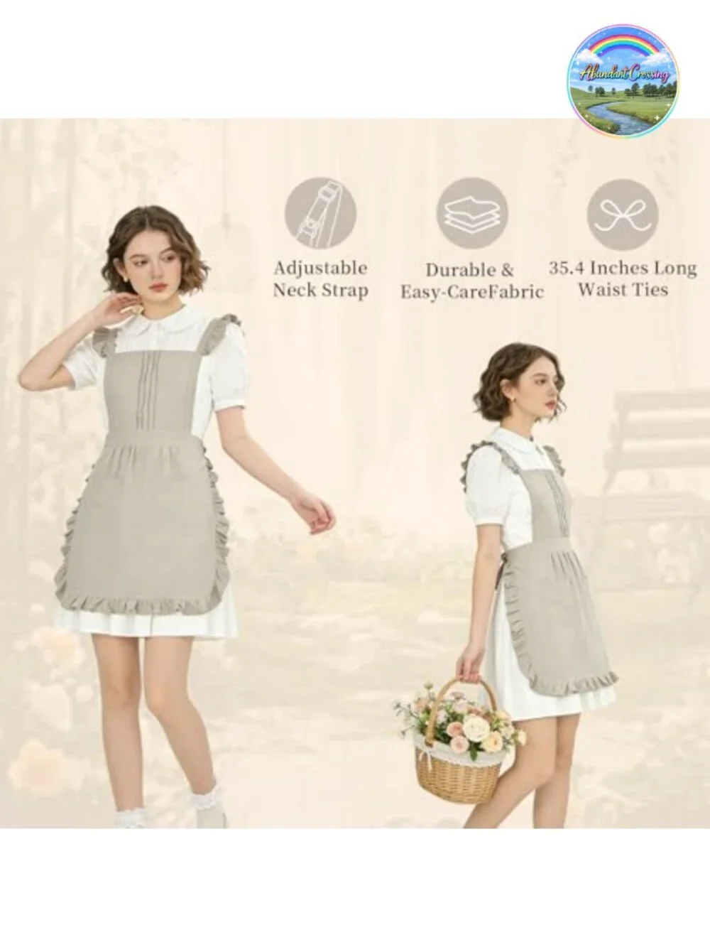 Vintage Ruffle Apron with Pocket, Frilly Kitchen Cooking Waitress